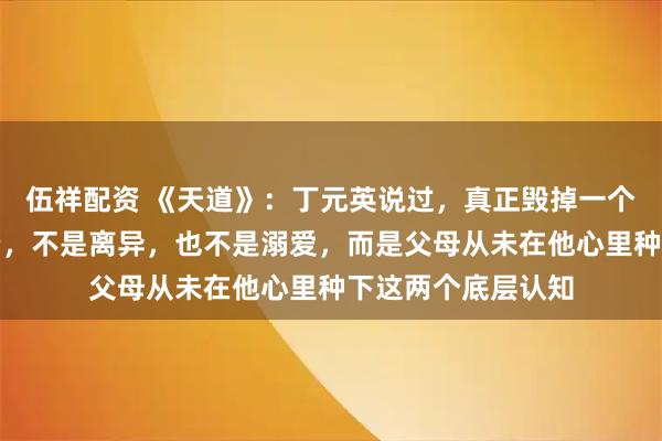 伍祥配资 《天道》：丁元英说过，真正毁掉一个孩子的，不是贫穷，不是离异，也不是溺爱，而是父母从未在他心里种下这两个底层认知